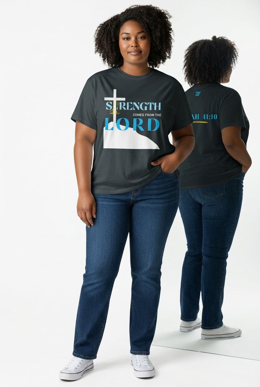 Strength Comes From The Lord Christian T-Shirt Red Design