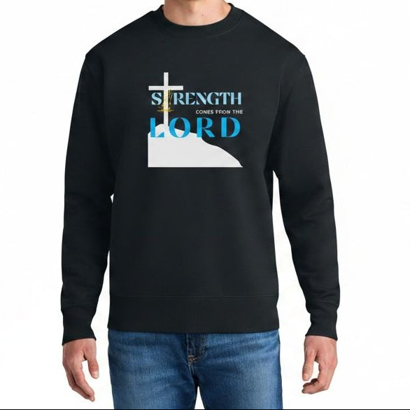 Strength Comes From The Lord Christian Sweatshirt Blue Design