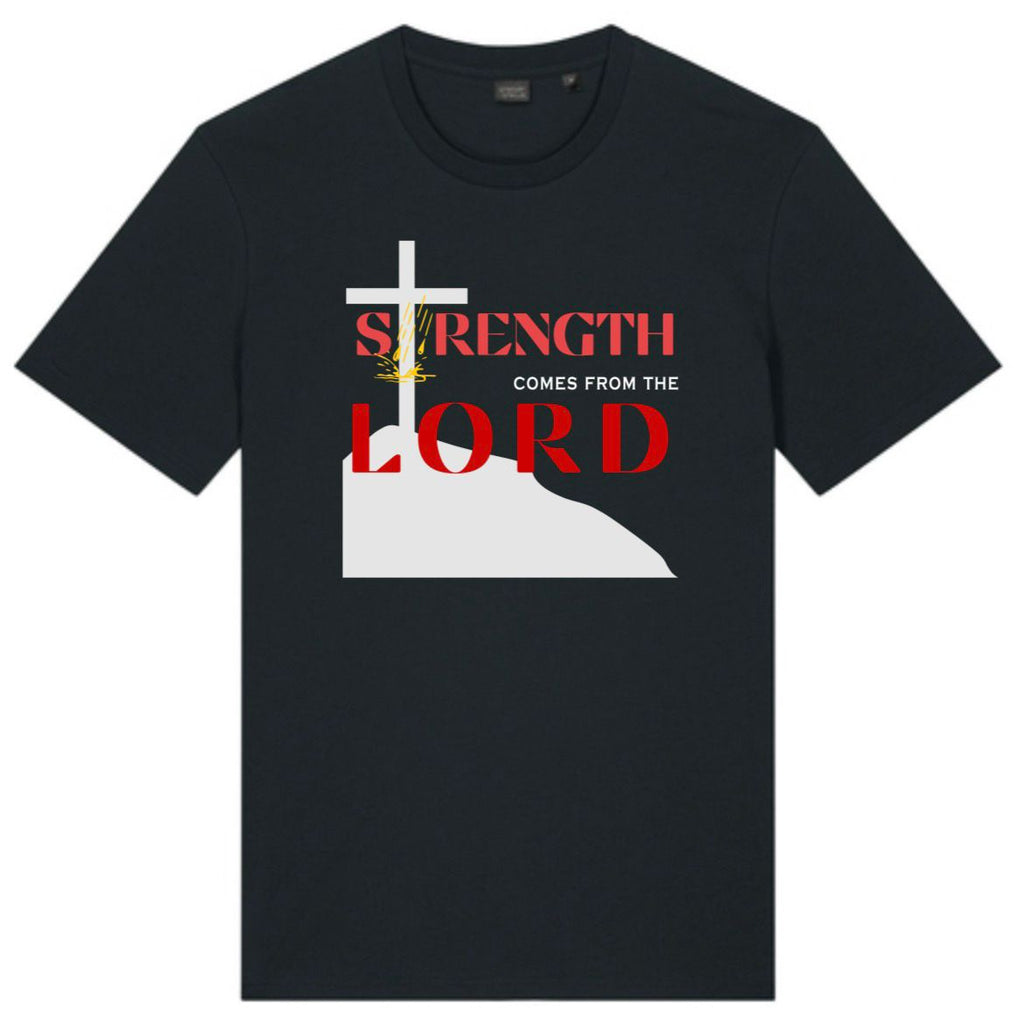 Strength Comes From The Lord Christian T-Shirt Red Design