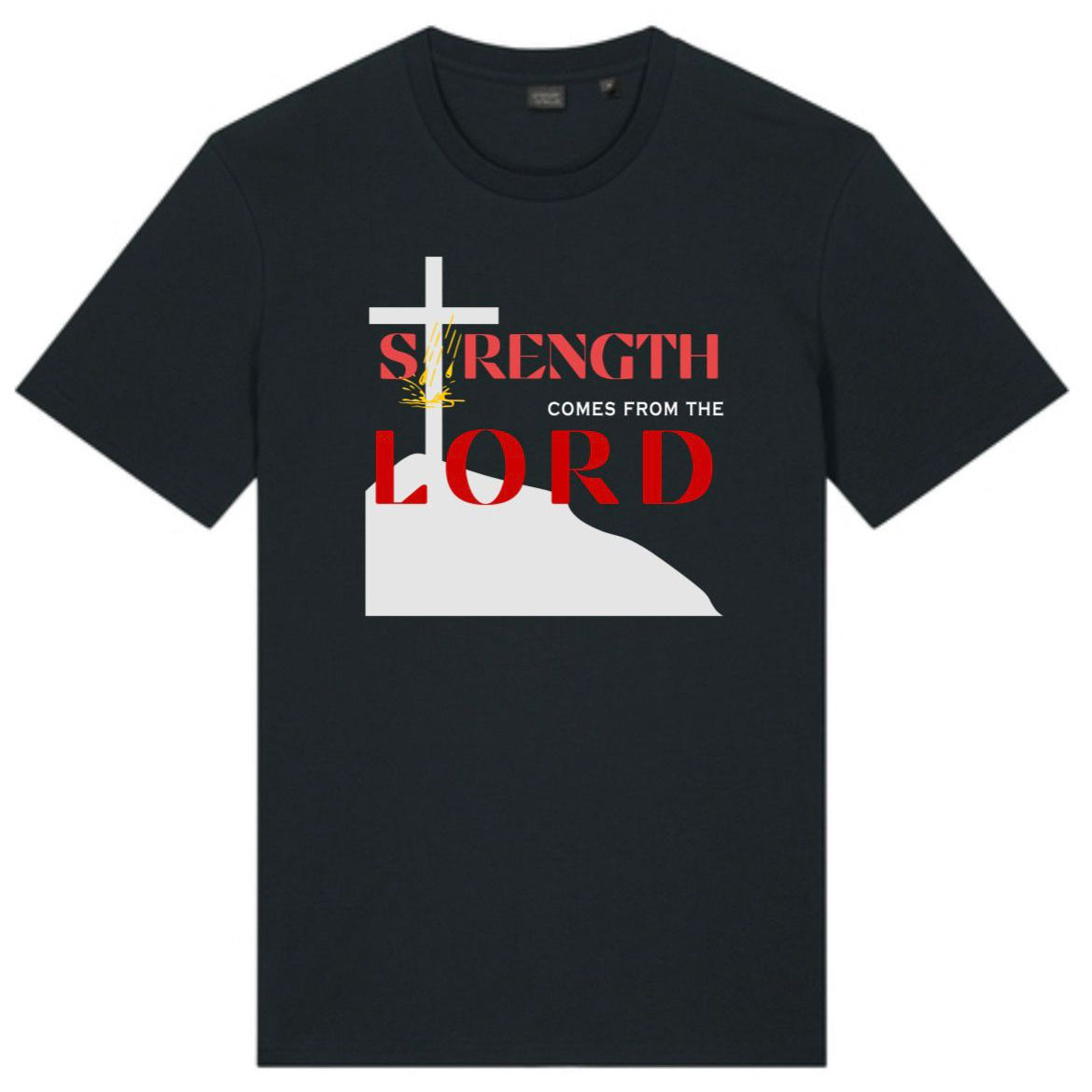 Strength Comes From The Lord Christian T-Shirt Red Design