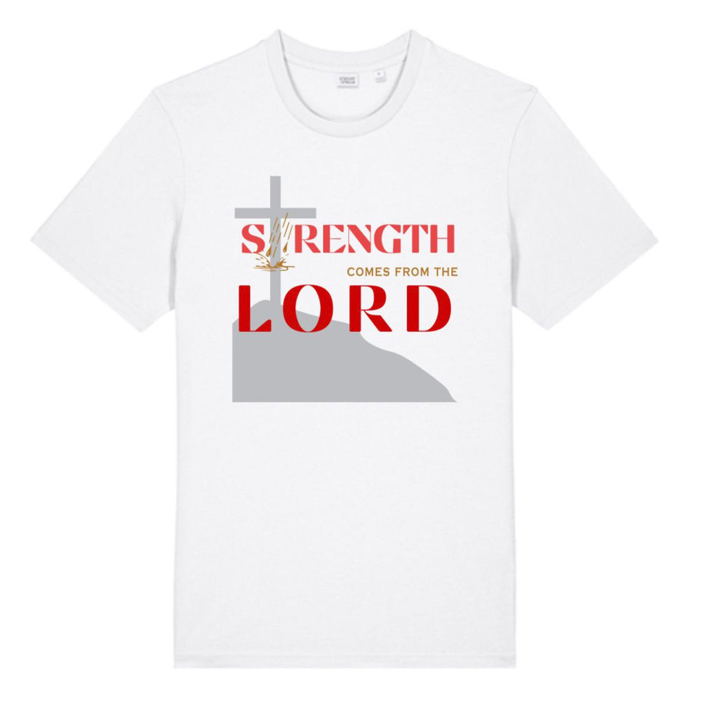 Strength Comes From The Lord Christian T-Shirt Red Design