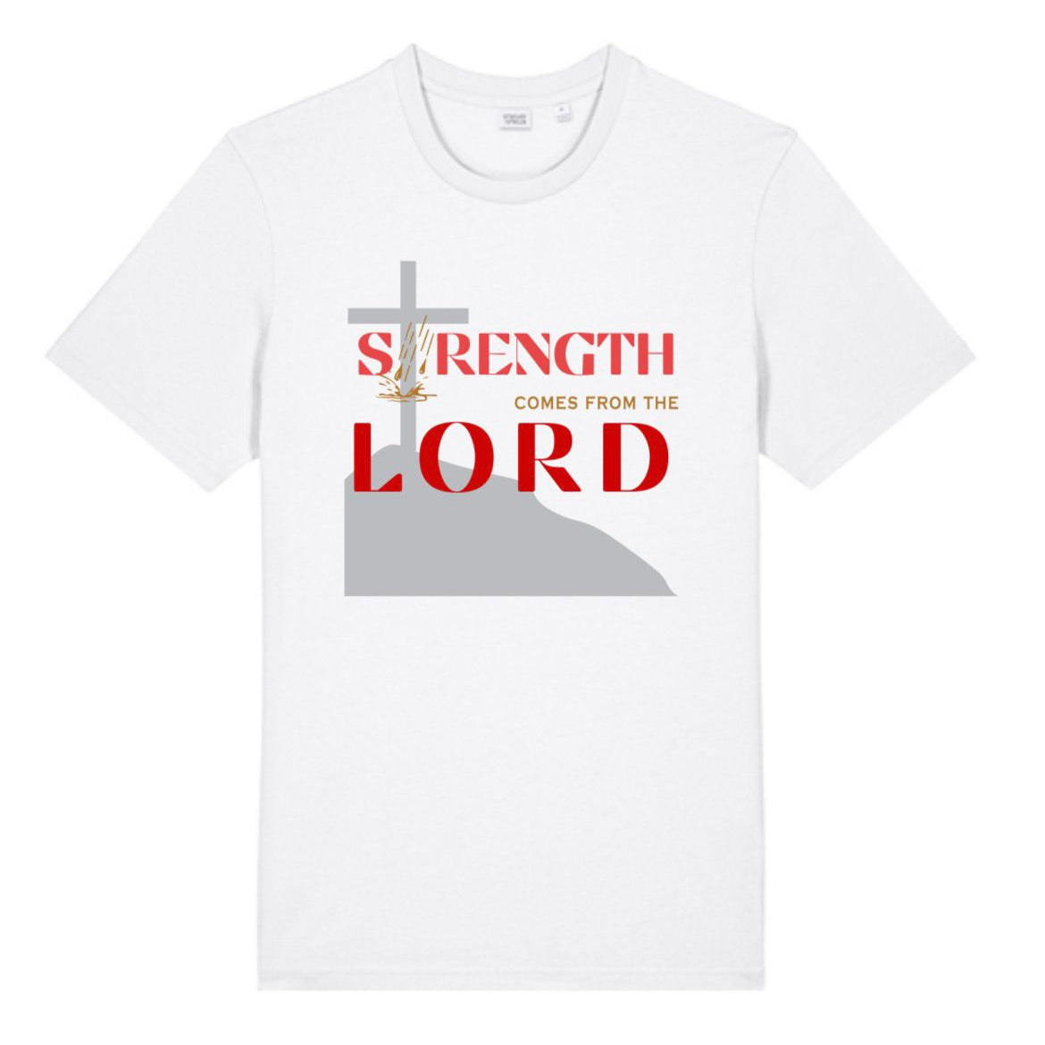 Strength Comes From The Lord Christian T-Shirt Red Design