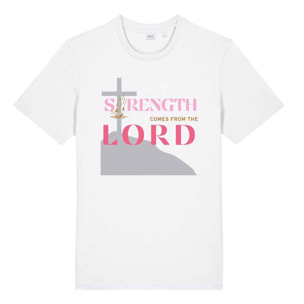 Strength Comes From The Lord Christian T-Shirt Pink Design