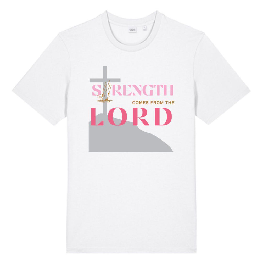 Strength Comes From The Lord Christian T-Shirt Pink Design