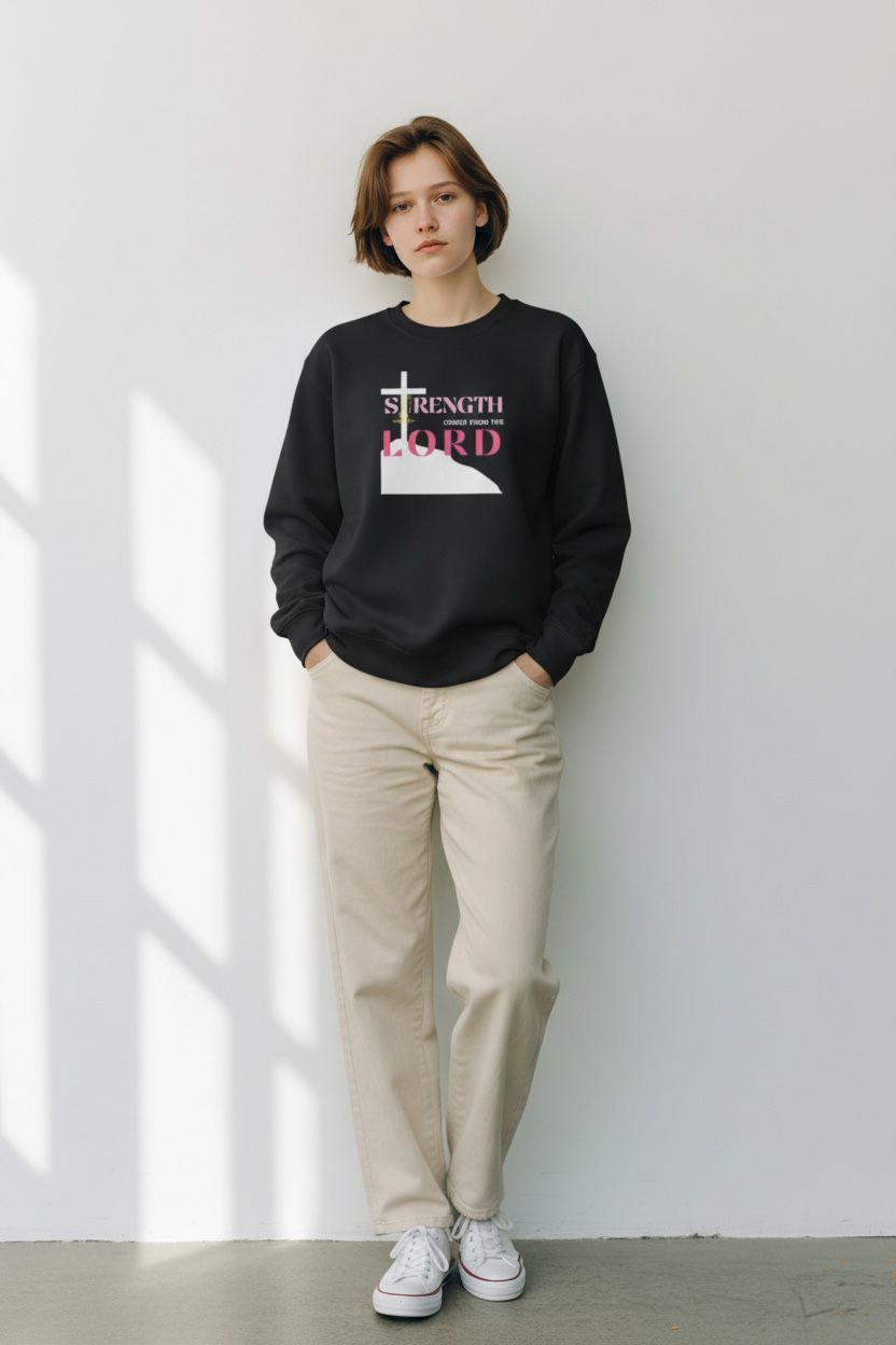 Strength Comes From The Lord Christian Sweatshirt Pink Design